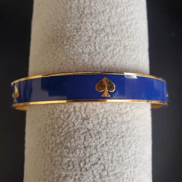 Kate Spade Spot the Spade Bangle Navy Blue Enamel with Gold Plate Spades Signed - Picture 2 of 6